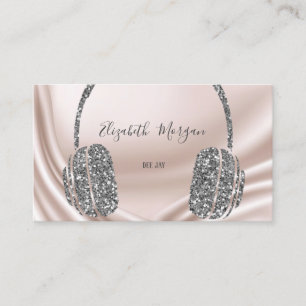 Tarjeta De Visita Auriculares DJ Elegantes con Brillo Plateado