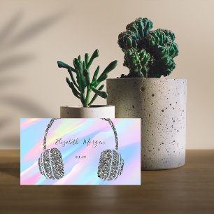 Tarjeta De Visita Auriculares DJ Elegantes con Efecto Holográfico y
