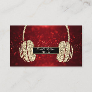 Tarjeta De Visita Auriculares DJ Elegantes Modernos Rojo Bokeh Brill