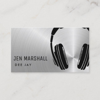 Tarjeta De Visita Auriculares DJ en metalizado de plata falsa