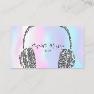 Tarjeta De Visita Auriculares DJ Plateado con Brillo Holográfico Mod