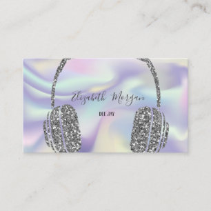 Tarjeta De Visita Auriculares DJ Plateado con Brillo Holográfico Mod