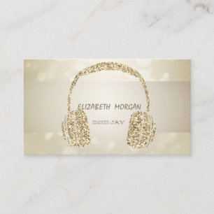 Tarjeta De Visita Auriculares Elegantes con Brillo Dorado