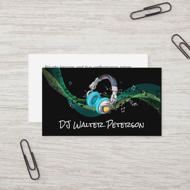 Tarjeta De Visita Auriculares | Fondo de notas musicales (Anverso/Reverso In Situ)