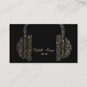 Tarjeta De Visita Auriculares Notas de Música Dorada Elegante DJ