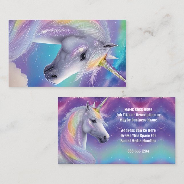 Tarjeta De Visita Aurora Borealis Fantasy Rainbow Glitter Unicorn (Anverso / Reverso)