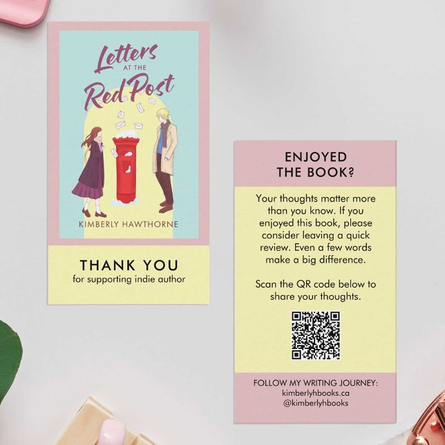 Tarjeta De Visita Author Book Review Request Card QR Code Pastel (Subido por el creador)