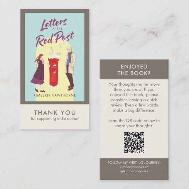 Tarjeta De Visita Author Book Review Request Card QR Code Taupe (Anverso / Reverso)