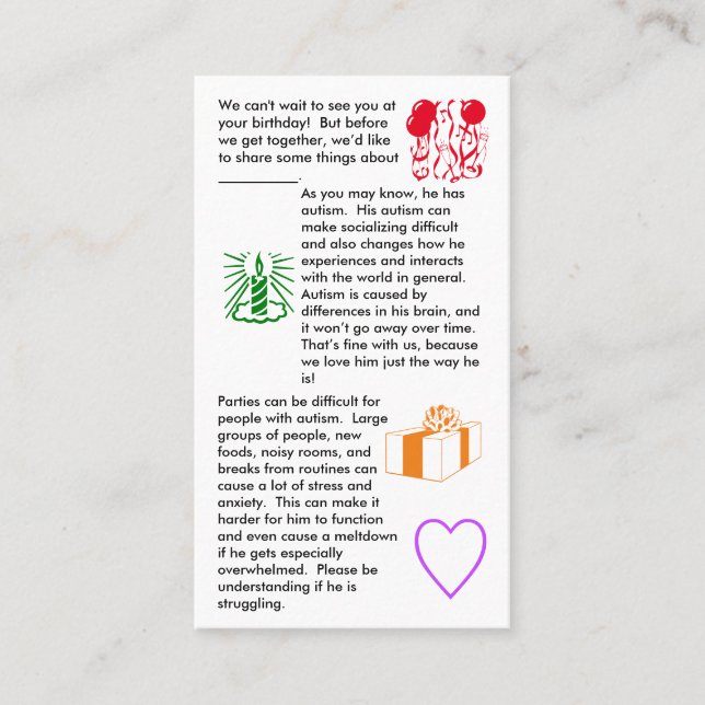 Tarjeta De Visita Autism Birday Boy Business Card (Anverso)