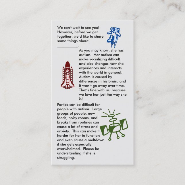 Tarjeta De Visita Autism Get Together Chica Business Card (Anverso)