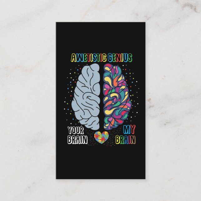 Tarjeta De Visita Autismo Genius Corazón autista Cerebro colorido (Anverso)