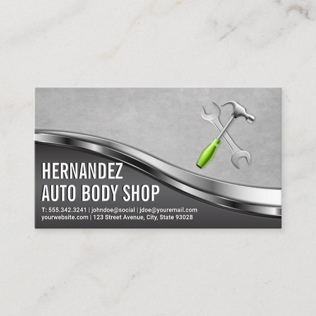 Tarjeta De Visita Auto Body Garage Shop | Herramientas mecánicas (Anverso)