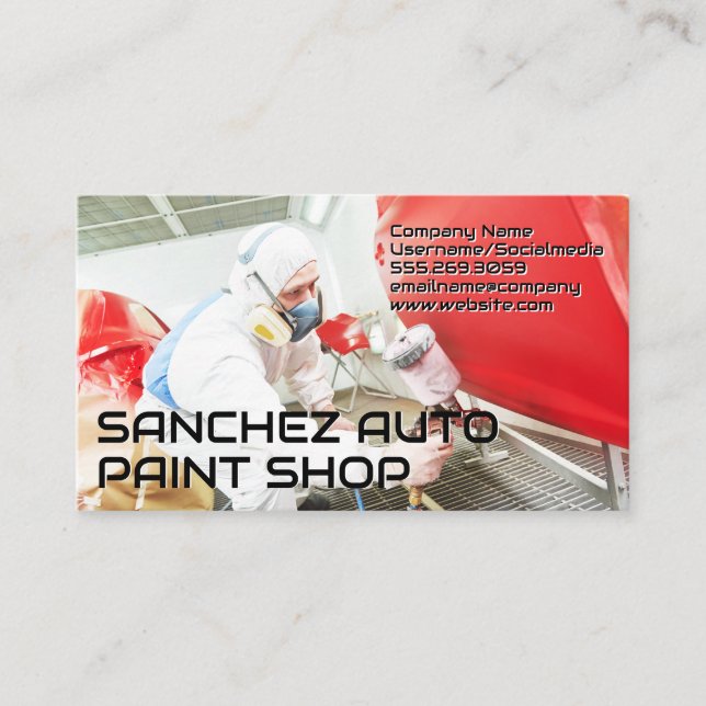 Tarjeta De Visita Auto Body Paint Garage Shop | Coche de rociado (Anverso)