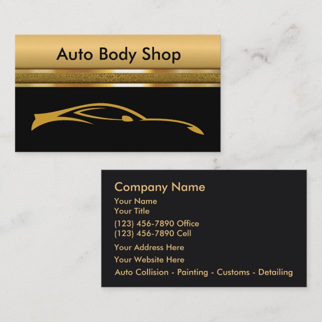 Tarjeta De Visita Auto Body Shop Black And Golden Business Cards (Anverso / Reverso)
