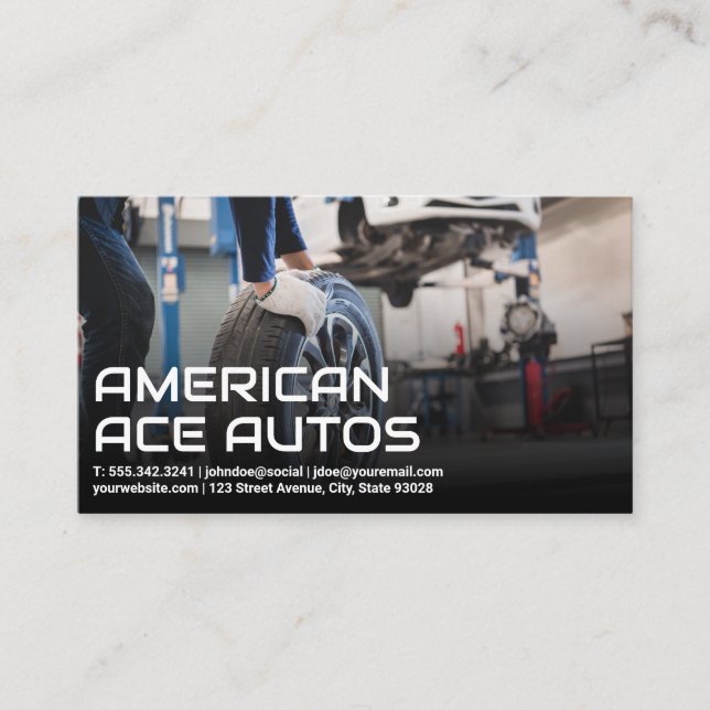 Tarjeta De Visita Auto Body Shop | Neumático mecánico de rodadura (Anverso)