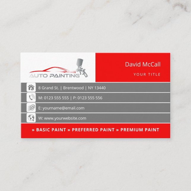 Tarjeta De Visita Auto Body Shop & Painting | Dibujante de pintura (Anverso)