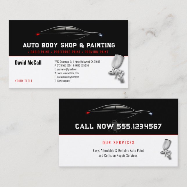 Tarjeta De Visita Auto Body Shop & Painting | Dibujante de pintura (Anverso / Reverso)