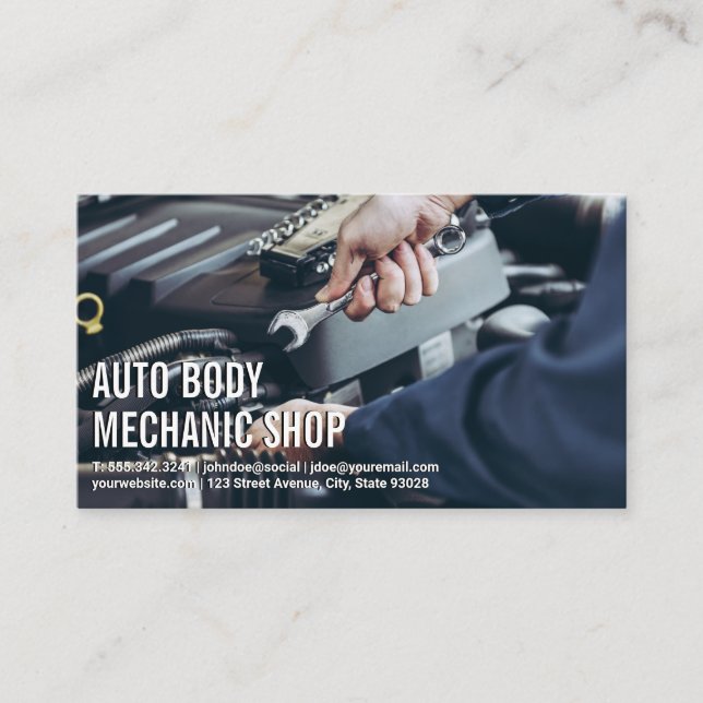 Tarjeta De Visita Auto Body Shop | Trabajos mecánicos (Anverso)