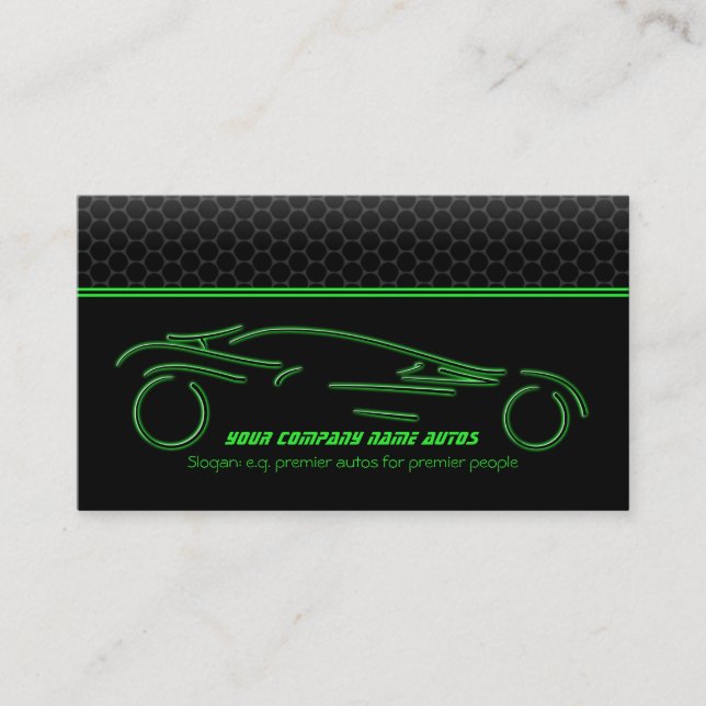 Tarjeta De Visita Auto Car on Metallic - Línea Verde Sportscar (Anverso)