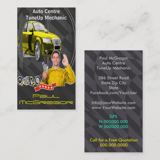 Tarjeta De Visita Auto Centre  - TuneUp Mechanic Business Card (Anverso / Reverso)