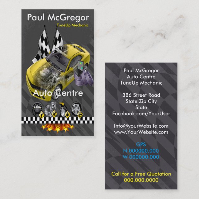 Tarjeta De Visita Auto Centre / TuneUp Mechanic Business Card (Anverso / Reverso)