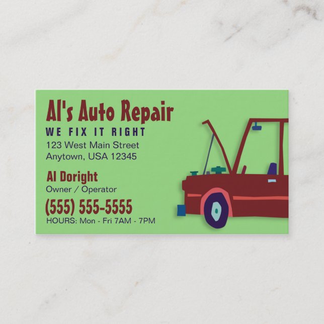 Tarjeta de visita auto del taller de reparaciones (Anverso)
