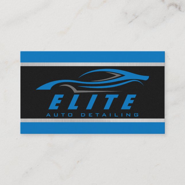 Tarjeta De Visita Auto Detailing Auto Spa Moderno Black Blue Car (Anverso)