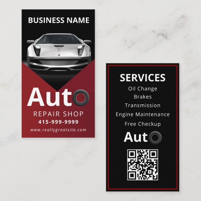 Tarjeta De Visita Auto Detailing Automotive Car Repair Red & black (Anverso / Reverso)