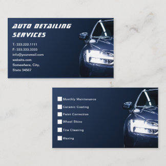 Tarjeta De Visita Auto Detailing Automotive Car Wash Moderno Blue
