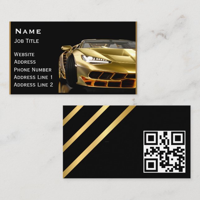 Tarjeta De Visita Auto Detailing Automotive Modern Black & Gold Car (Anverso / Reverso)