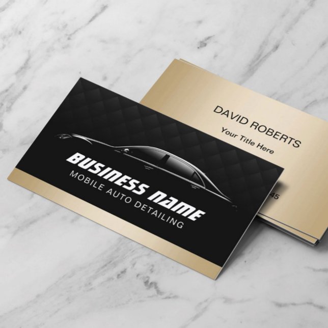 Tarjeta De Visita Auto Detailing Automotive Modern Black & Gold Car (Subido por el creador)