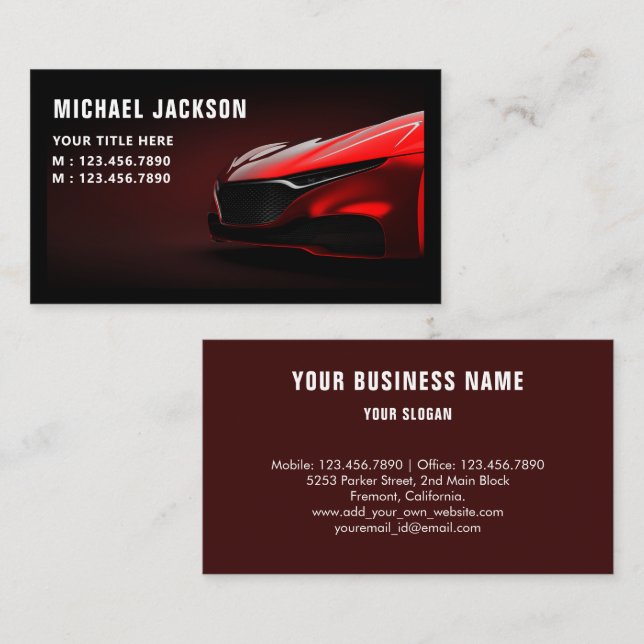 Tarjeta De Visita Auto Detailing Car Wash Automotive Black & Red (Anverso / Reverso)