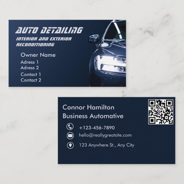 Tarjeta De Visita Auto Detener Automoción Lavado de Coches Azul Prof (Anverso / Reverso)