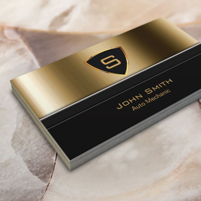 Tarjeta De Visita Auto mecánico Royal Gold Monogram Automotive (Subido por el creador)