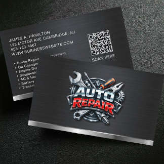 Tarjeta De Visita Auto Mechanic Automotive Repair Service QR Code