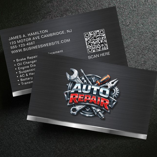 Tarjeta De Visita Auto Mechanic Automotive Repair Service QR Code (Subido por el creador)