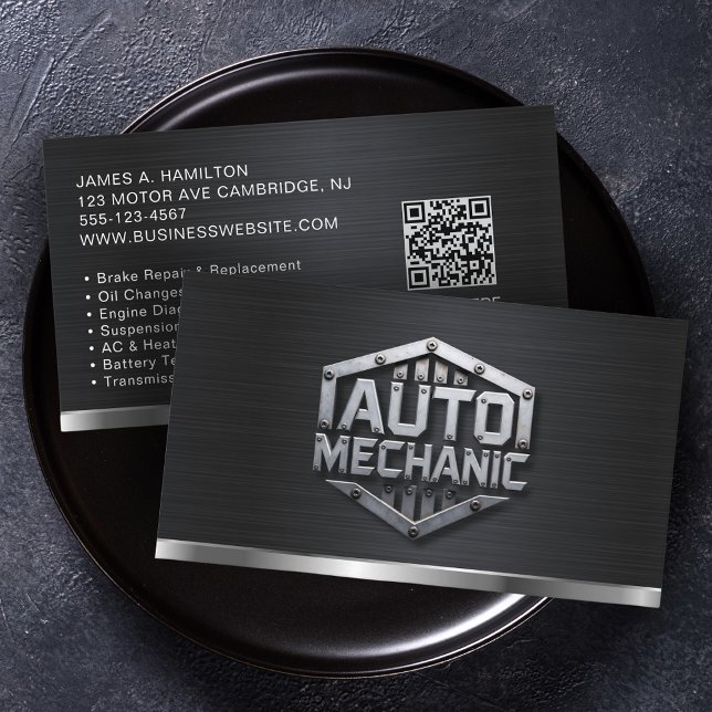 Tarjeta De Visita Auto Mechanic Automotive Repair Service QR Code (Subido por el creador)