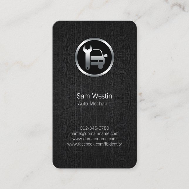 Tarjeta De Visita Auto Mechanic Car Wrench Icon Black Business Card (Anverso)