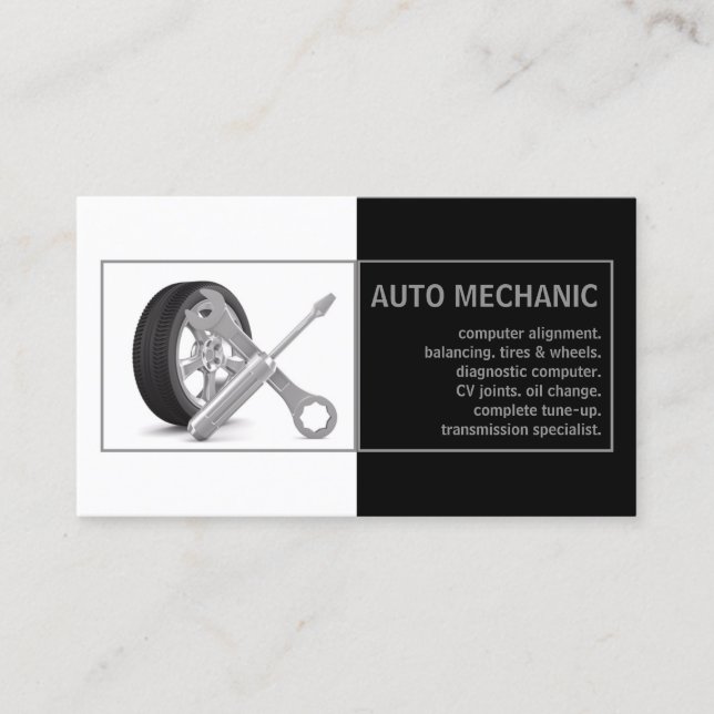 Tarjeta De Visita Auto Mechanic Service Black White Card (Anverso)