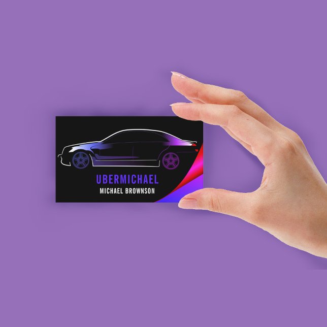 Tarjeta De Visita Auto metálico del conductor Negro púrpura neón aut (Driver Metallic Car Black purple neon Auto Business Card)