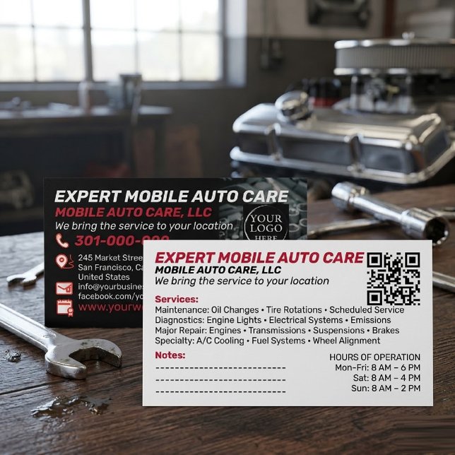 Tarjeta De Visita Auto Repair & Car AC Specialist Custom Logo QR Cod (Auto Repair & Car AC Specialist Custom Logo QR Code Business Card)
