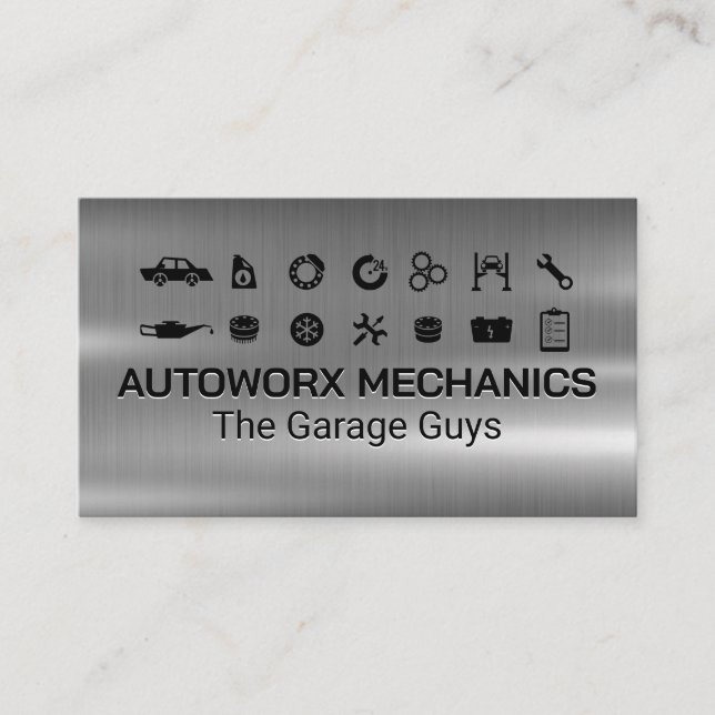 Tarjeta De Visita Auto Services Icons | Metallic (Anverso)