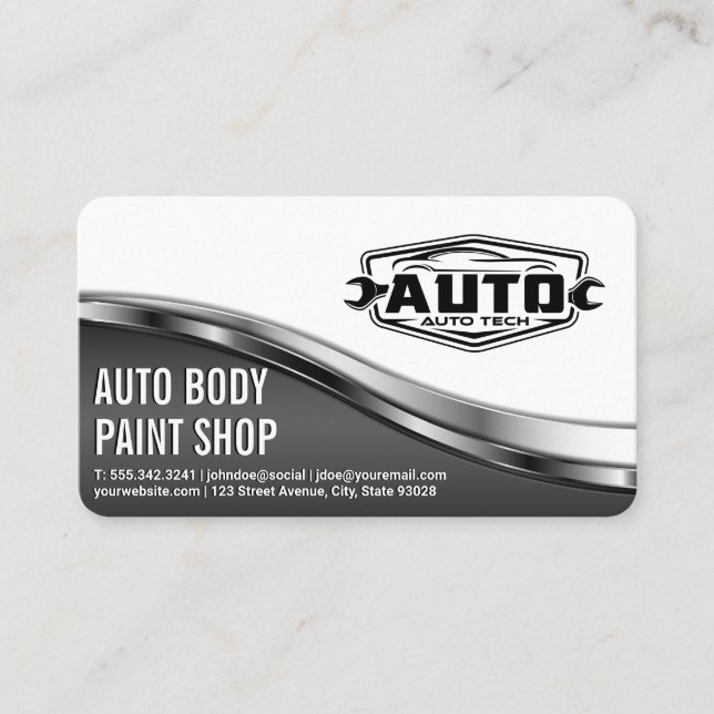 Tarjeta De Visita Auto Tech Body Shop | Car Service Icons (Anverso)