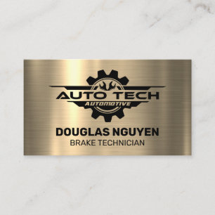 Tarjeta De Visita Auto Tech Wrenches   Dorado metalizado