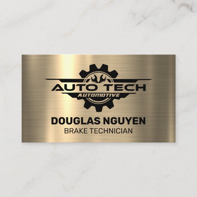 Tarjeta De Visita Auto Tech Wrenches | Dorado metalizado (Anverso)