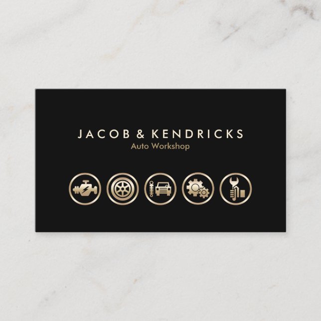Tarjeta De Visita Auto Workshop Gold Icons BusinessCard (Anverso)