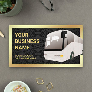 Tarjeta De Visita Autobús de Turismo Agencia de Viajes Black Damask