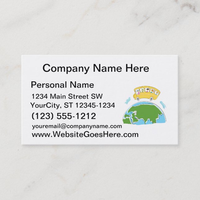 Tarjeta De Visita autobús escolar del dibujo animado en la tierra (Anverso)