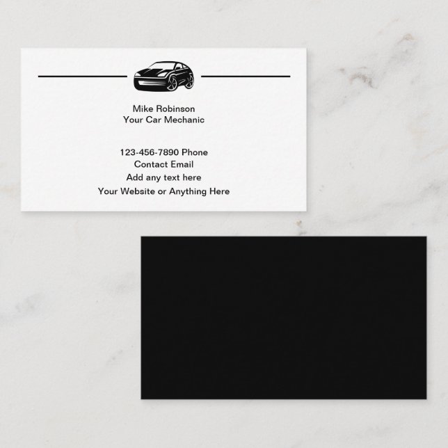 Tarjeta De Visita Automotive Car Mechanic Simple Business Cards (Anverso / Reverso)
