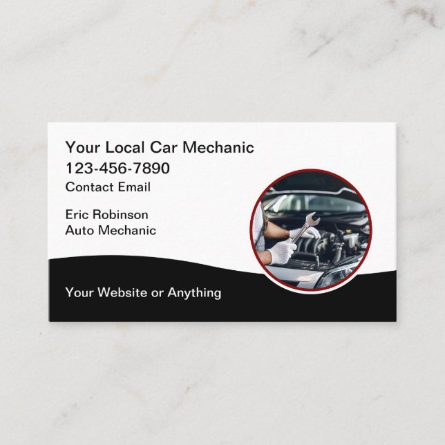 Tarjeta De Visita Automotive Car Mechanic Simple Business Cards (Anverso)